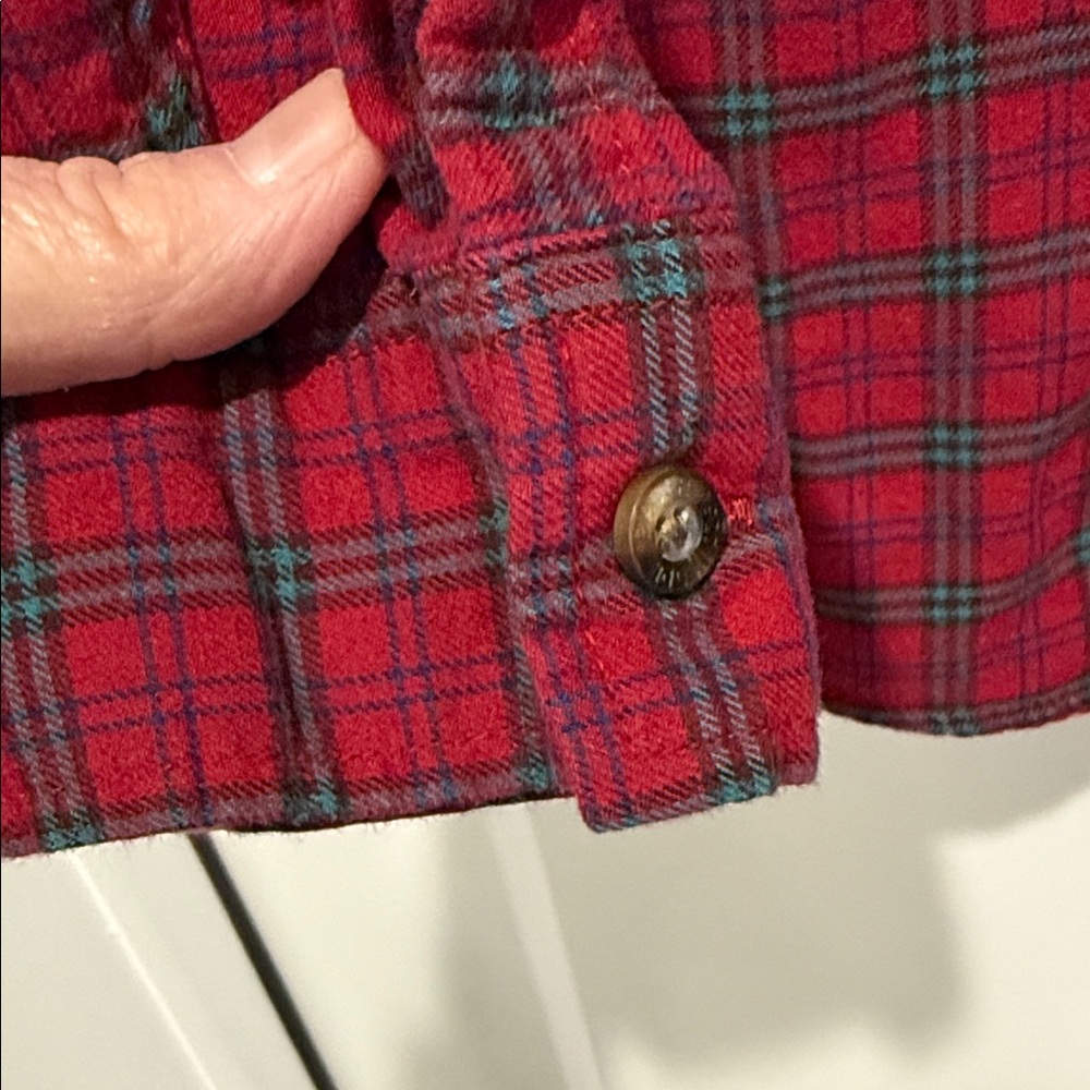 Eddie Bauer Red and Navy Plaid Button-Up Shirt - Picture 4 of 5